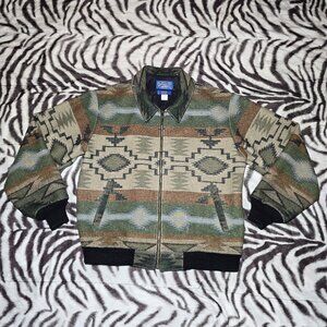 Pendleton High Grade Western Wear aztec wool bomber jacket size mens L olive VTG
